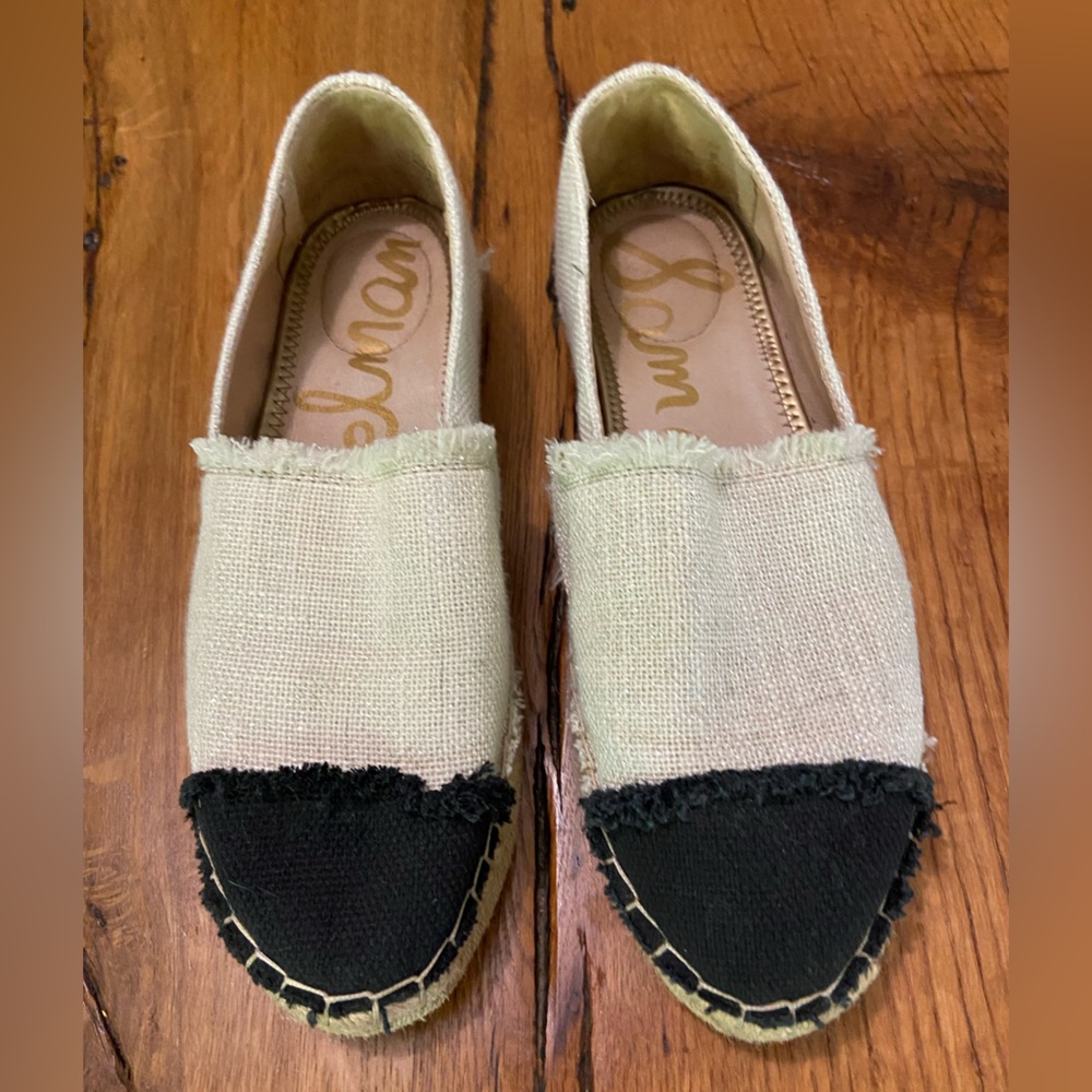 Sam Edelman Black and Cream Espadrille Flats, Perfect to Dress Up or Down, Sz 10